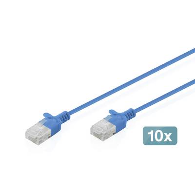 Dva modré síťové kabely Ethernet s konektory RJ45, označené „10x" pro označení balení deseti kusů.