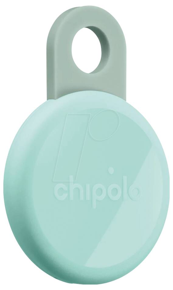 Kulatý Bluetooth lokátor Chipolo v barvě máty s kroužkem na klíče, zobrazený na bílém pozadí.