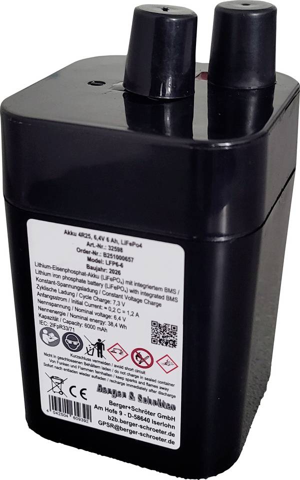 Berger & Schröter  speciální akumulátor 4R25  LiFePO4 6.4 V 6 Ah 1 ks