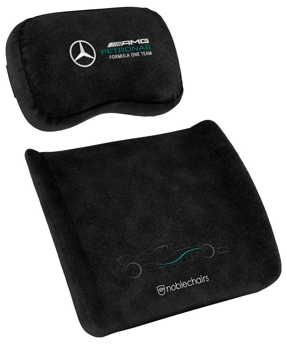 Závodní sedačka týmu Black Mercedes-AMG Petronas Formula One s uhlíkových vláken posílením po stranách a stříbrnými vykrojovanými akcenty