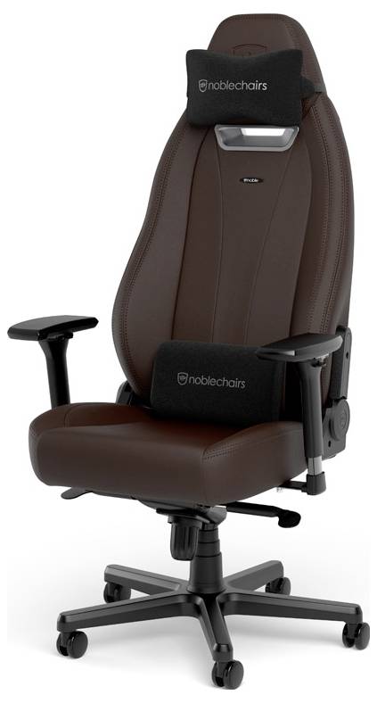 Hnědá ergonomická kancelářská židle s černými područkami, opěrkou hlavy a pětikololným podstavcem na bílém pozadí.