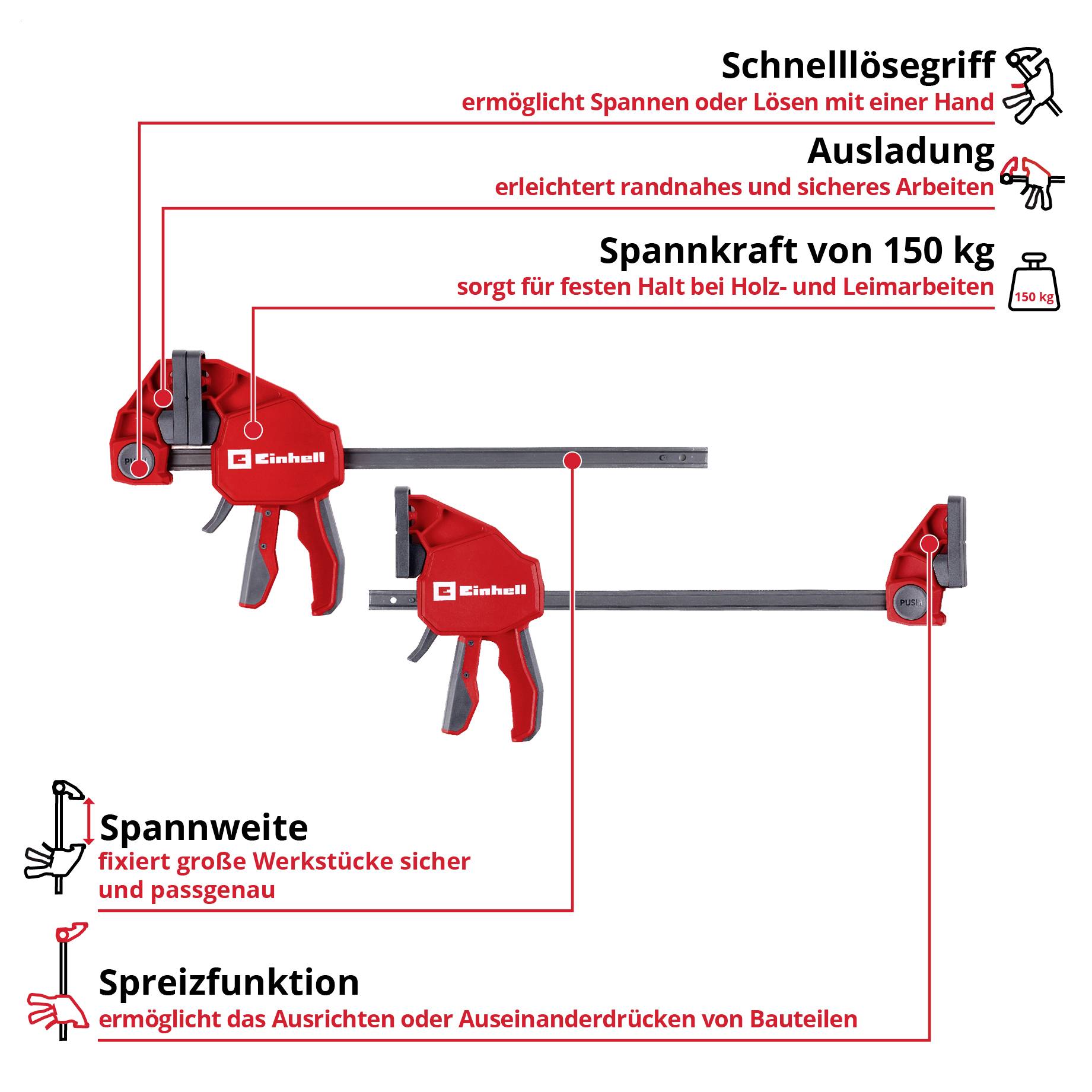 Einhell 930121 jednoruční svorka Rozpětí (max.):600 mm Vnější délka: 89.5 mm-1