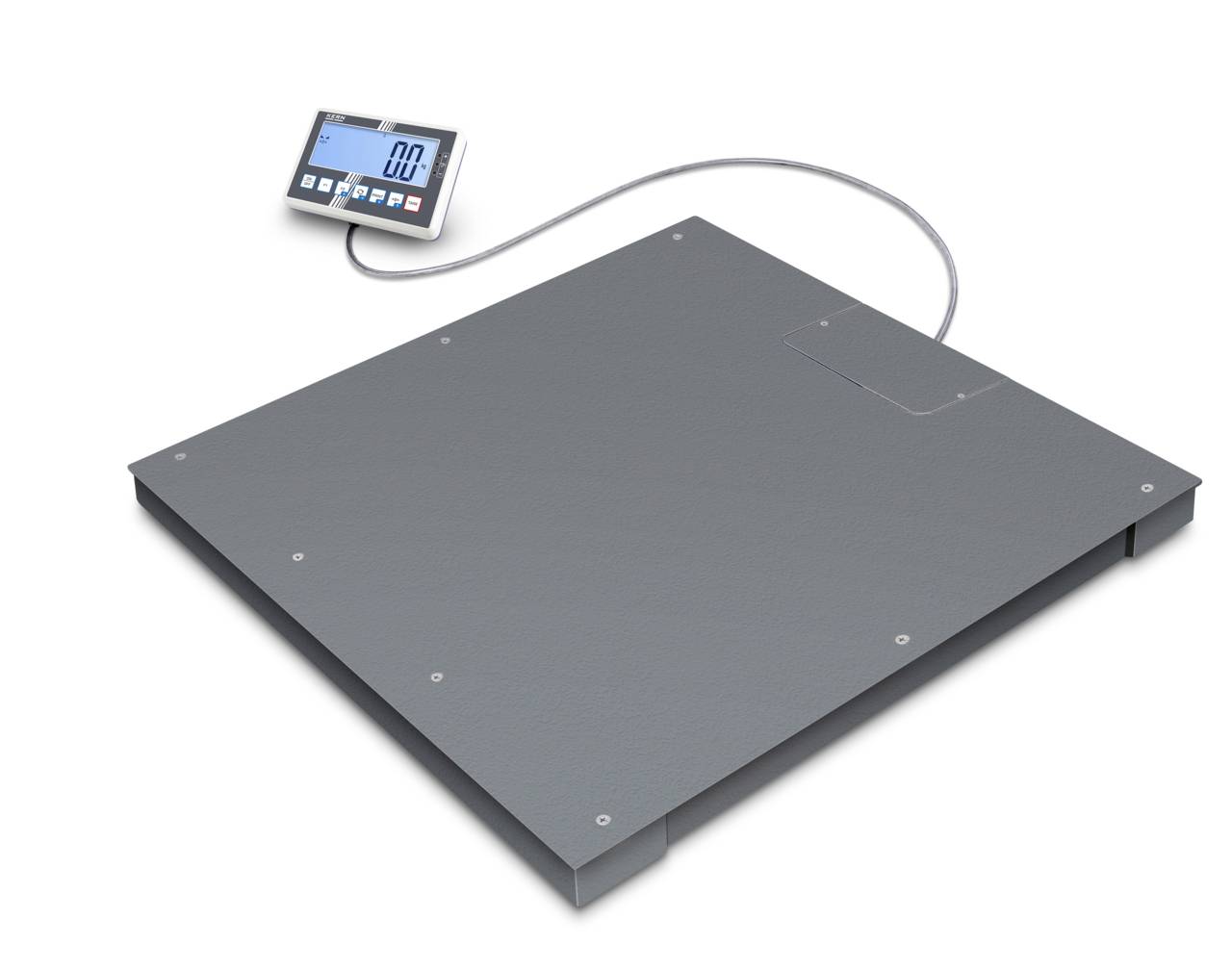 Nízkoprofilní elektronická platformní váha se samostatným digitálním displejem propojeným kabelem.