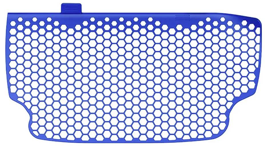 Modrá mřížka filtru v podobě voňavé vrstvy s centrální záložkou, zobrazená na bílém pozadí.