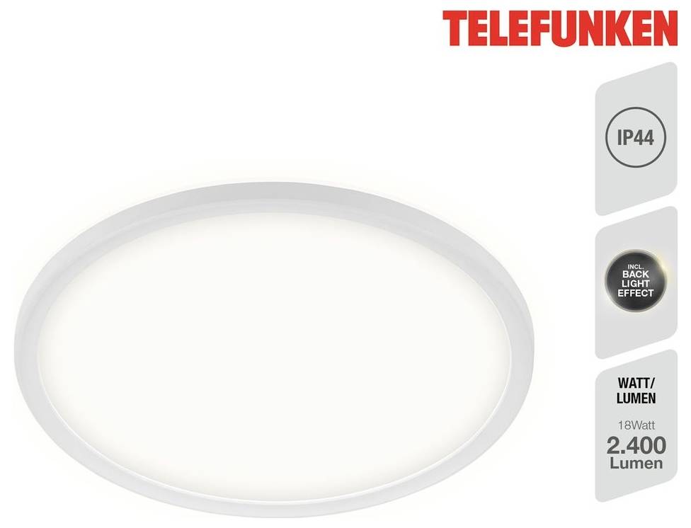 Stropní LED svítidlo Telefunken oválného tvaru s třídou krytí IP44 a výkonem 18W, 2 400 lumenů.