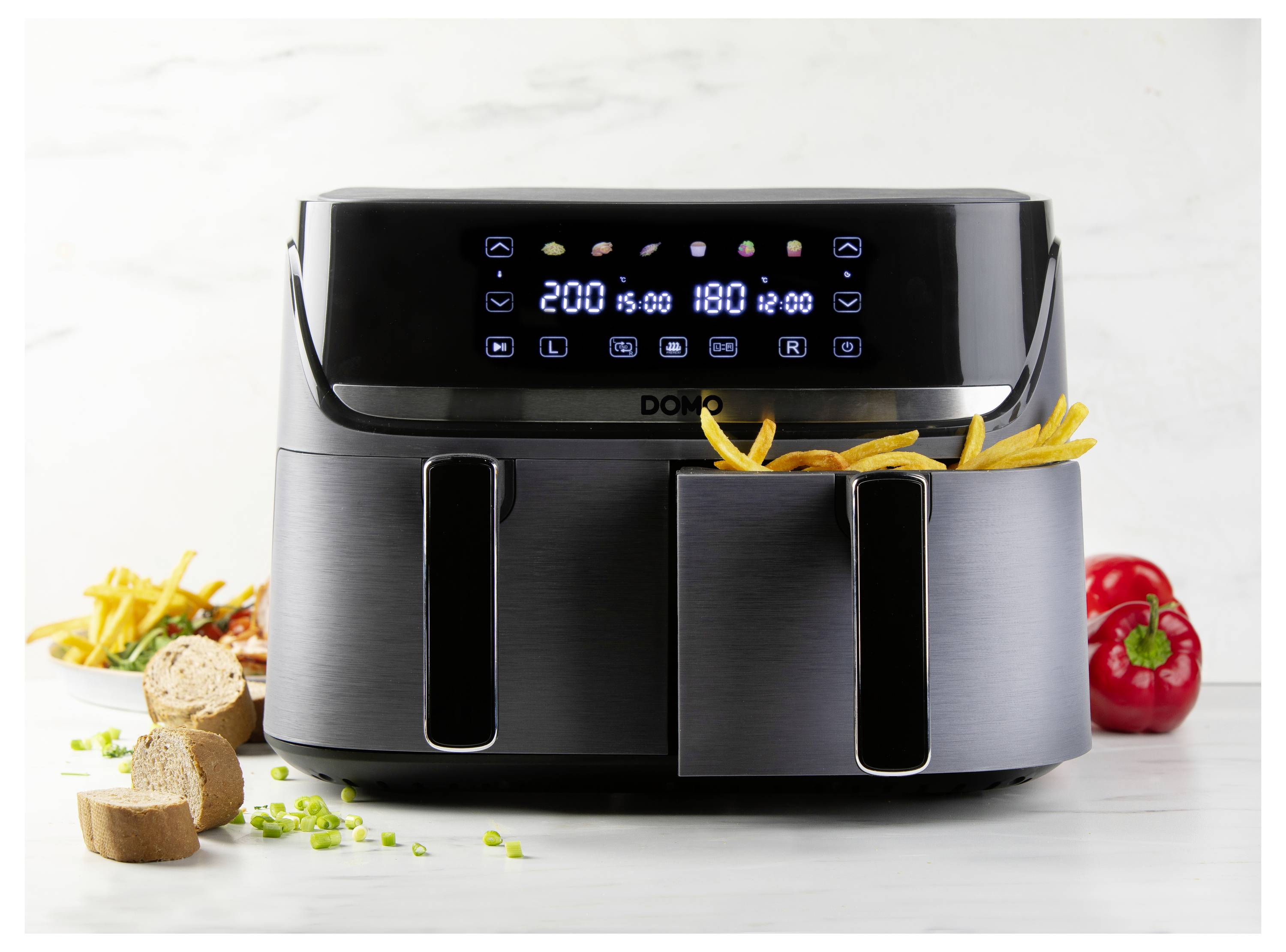 DOMO horkovzdušná fritéza 2850 W černá, stříbrná-14
