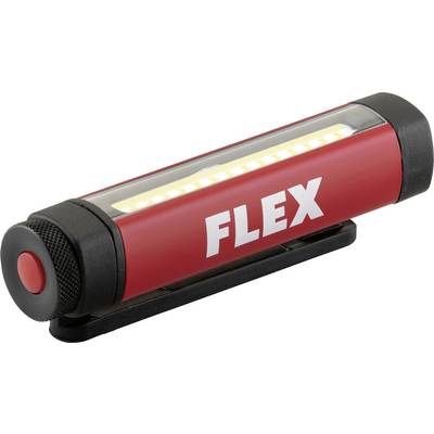 Přenosné LED pracovní světlo Red FLEX na černém stojanu s červeným tlačítkem napájení na jednom konci.