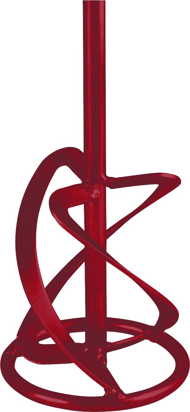Abstraktní červená 3D spirálovitá skulptura se svislou centrální tyčí na bílém pozadí.