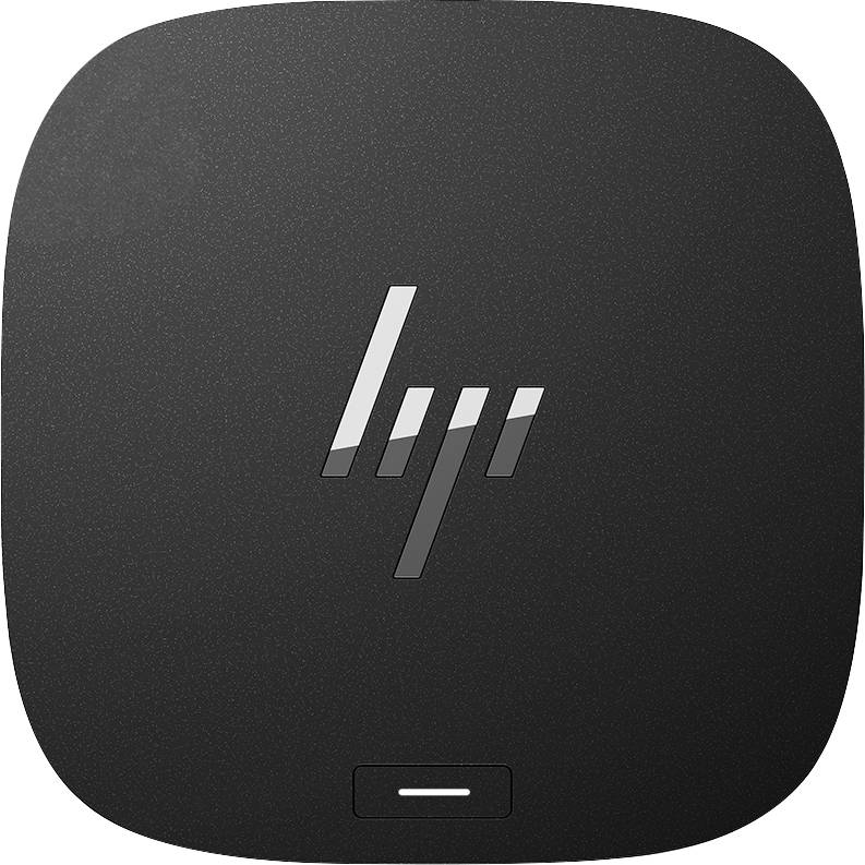 Černá čtvercová ikona zařízení HP se zacentrovaným logem HP a malým bílým stavovým indikátorem blízko spodní části.