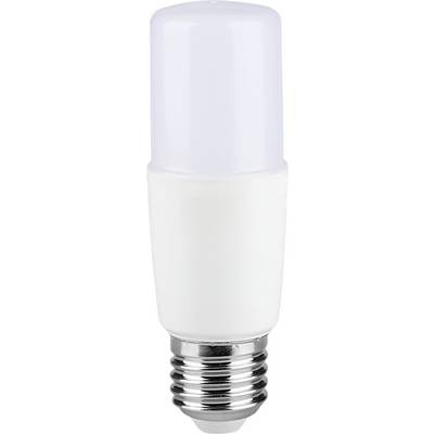 Bílá LED žárovka se matným cylindrickým víkem a lesklou stříbrnou závitovou paticí, izolovaná na jednoduchém pozadí.