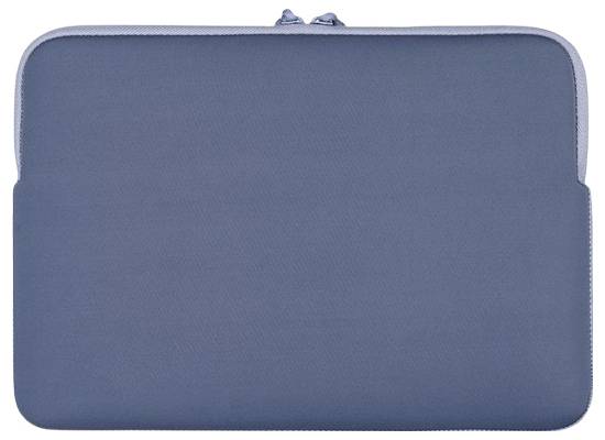 Modrý polstrovaný obal na notebook nebo pouzdro se zapínáním na zip nahoře, zobrazeno z přední strany na bílém pozadí.