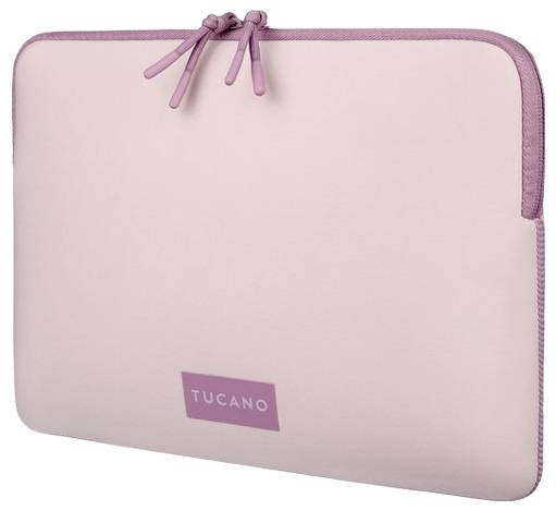 Růžové pouzdro na laptop Tucano se zipem, zobrazeno zavřené na bílém pozadí.