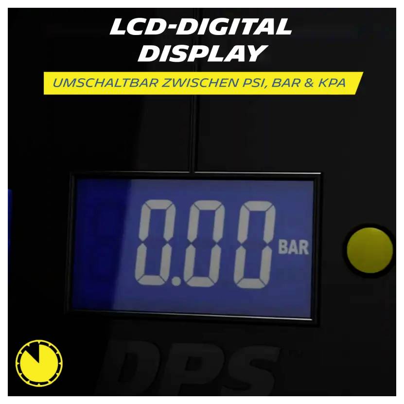 LCD digitální displej zařízení DPS zobrazující 0,00 BAR; Poznámka: přepínatelné mezi PSI, BAR a KPA.
