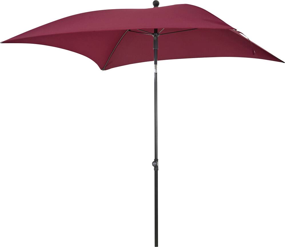 Červený pergola slunečník s černou střední tyčí na bílém pozadí.