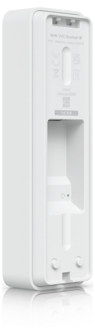 Bílé nástěnné zařízení zobrazené ze strany s předním panelem označeným "Mini UVC sterilizer" a malým otvorem blízko spodu.