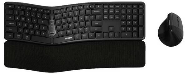 Rapoo 8810ME bezdrátový, Bluetooth® sada klávesnice a myše USB konektor, ergonomická německá, QWERTZ tmavě šedá