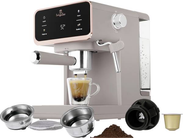 BerlingerHaus  Kávovar tmavě šedá (taupe) 950 W kompatibilní s E.S.E. Pad, displej, s ohřívačem šálků