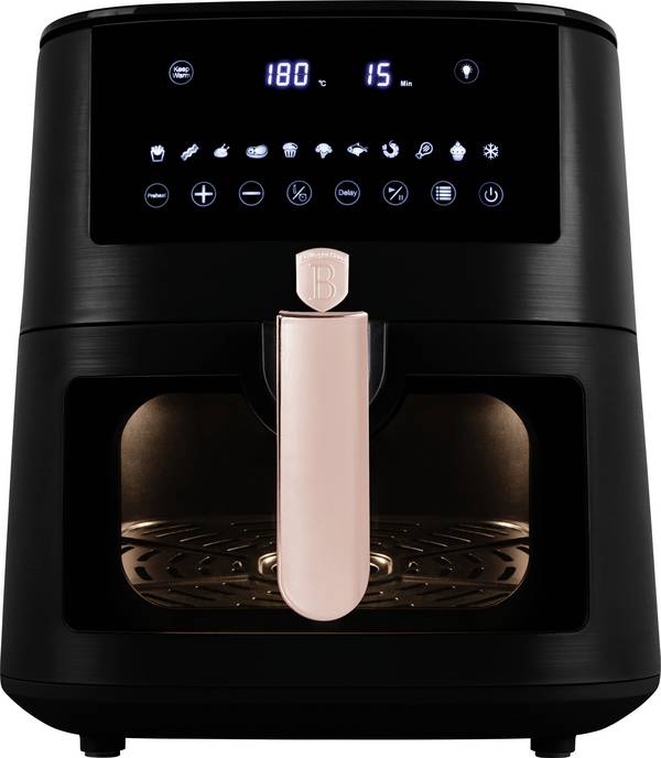 BerlingerHaus BH9604 horkovzdušná fritéza 8 l 1650 W nepřilnavý povlak, horkovzdušný, Kontrolní okénko, funkce časovače, Digitální časovač černá, růžovozlatá
