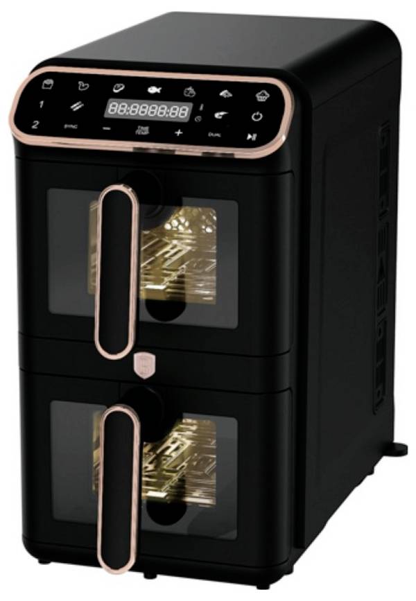 BerlingerHaus BH9802 horkovzdušná fritéza 11 l 2460 W nepřilnavý povlak, horkovzdušný, Kontrolní okénko, funkce časovače, Digitální časovač, 2 samostatné regulátory teploty černá, růžovozlatá