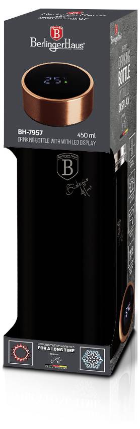 Berlinger Haus BH-7957 černá termoláhev 450 ml s LED displejem teploty, zobrazena v maloobchodním balení.