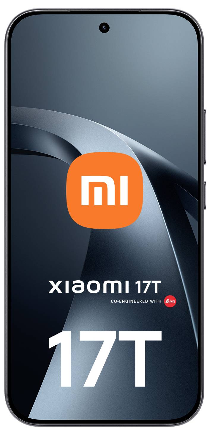 Přední pohled na chytrý telefon Xiaomi 17T zobrazující logo "mi" a značení "Xiaomi 17T" na displeji.