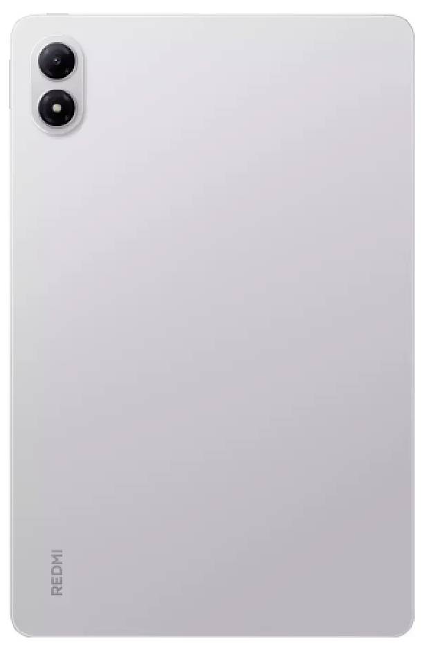 Zadní strana lehce šedého smartphonu Redmi s duálním zadním fotoaparátem ve svislém obdélníkovém modulu v levém horním rohu.