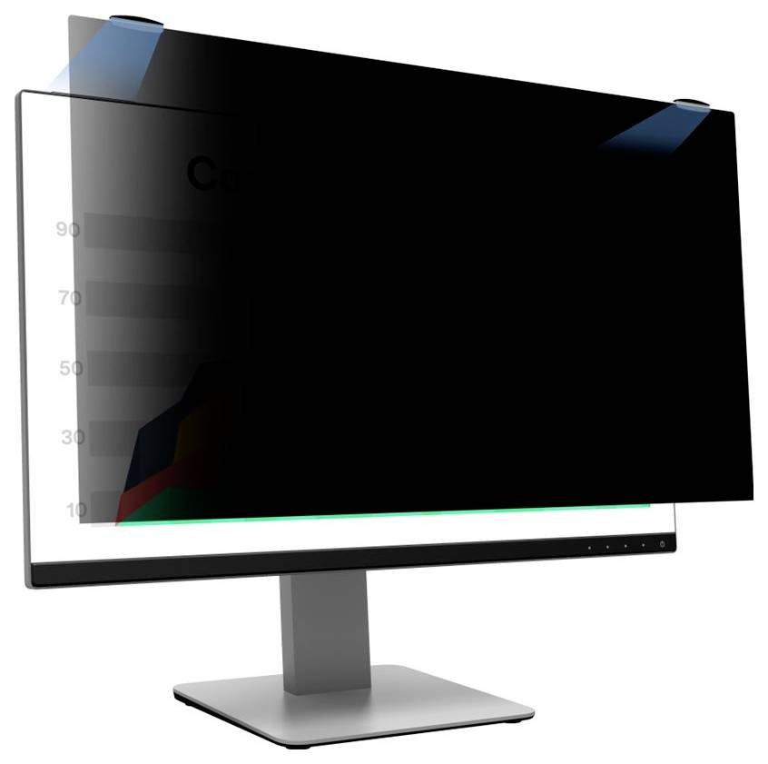 Stolní monitor zobrazující tmavý, převážně zakrytý graf nebo diagram s barevnými datovými oblastmi a slabě viditelnými popisky osy Y.