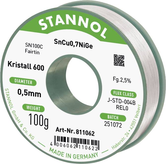 Stannol Lötdraht Kristall 600 bezolovnatý pájecí cín bez olova, cívka REL0 100 g 0.5 mm