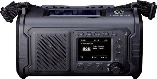 Lenco PDR-055BK PDR-055BK Akumulátorové rádio, DAB+, FM, Bluetooth, DAB+, nouzové rádio, FM, USB, Ruční klika, stolní lampa, funkce alarmu, s akumulátorem, černá
