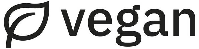 Ikona pro vegan značku s listovitým symbolem vedle slova "vegan" v tučném černém textu.