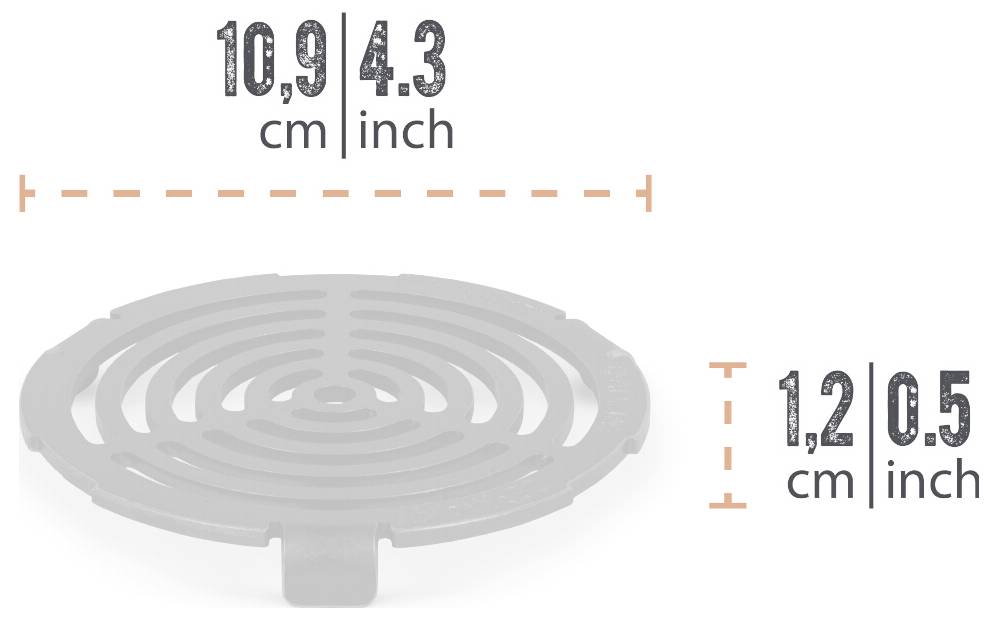 Kulatá kovová podložka nebo podpěra na pánev, 10,9 cm (4,3 palce) široká a 1,2 cm (0,5 palce) vysoká.