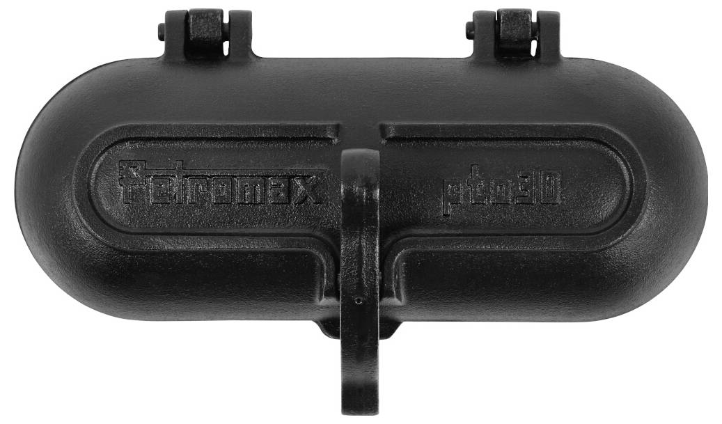 Černá oválná plastová spona s vyraženými nápisy "Promax" a "phi-31", zobrazená v přední perspektivě na bílém pozadí.