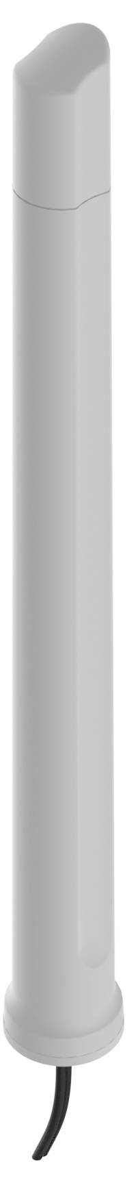 Vysoký bílý válcový senzor nebo zařízení se zakulaceným vrcholem a černým kabelem vycházejícím ze dna.