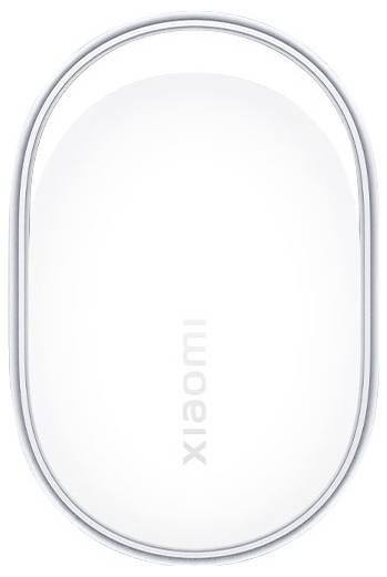Bílé oválné elektronické zařízení Xiaomi na jednolitém pozadí, umístěné svisle s logem vystředěným svisle.