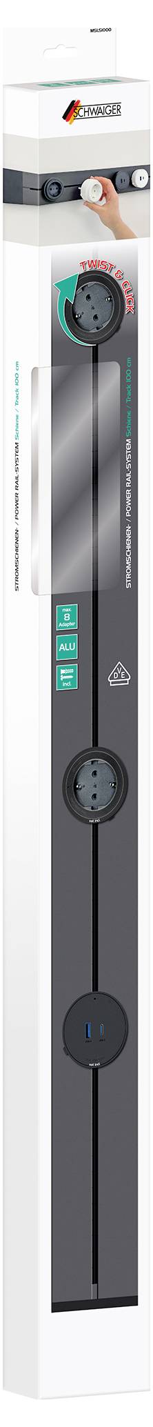 Krabice produktu pro vysoké elektronické zařízení v černé a bílé barvě, ukazující přední panel se dvěma kruhovými ovládacími prvky a centrálním vertikálním displejem.