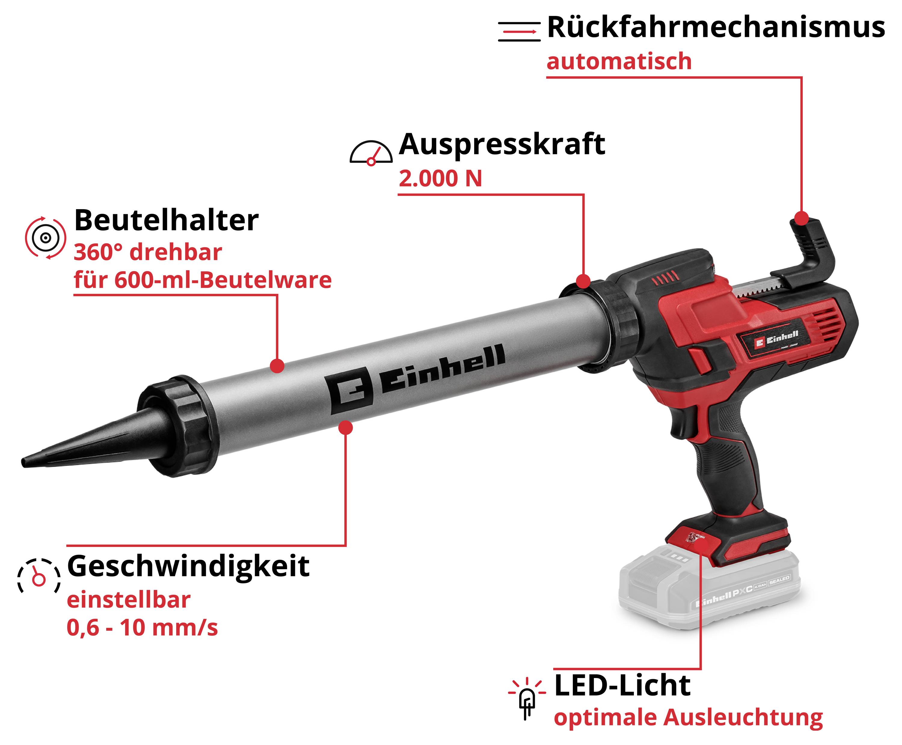 Einhell 4522255 pistole na kartuše TE-SG 18/600 B Li - Solo 1 ks Počet přibalených akumulátorů 0-2