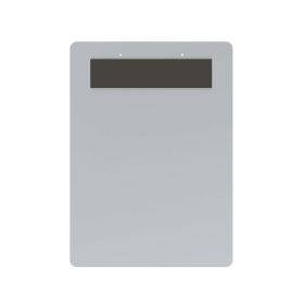 Šedé obdélníkové zařízení nebo panel s tmavým horizontálním displejem v horní části.