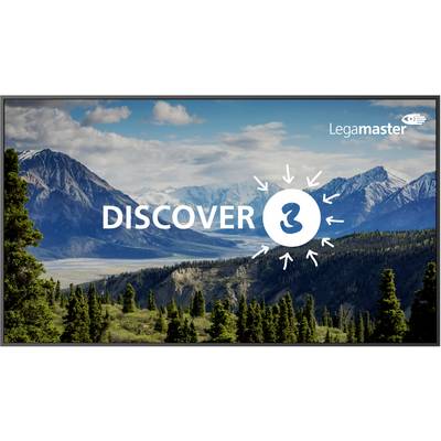 Horská krajina s textem "DISCOVER 3" a logem Legamaster na pozadí, se šipkami ukazujícími na číslo 3.