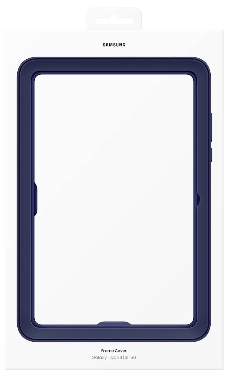 Kryt Samsung Frame pro Galaxy Tab S8/S7 FE, tmavě modrý pouzdro na tablet zobrazené na obalu produktu.