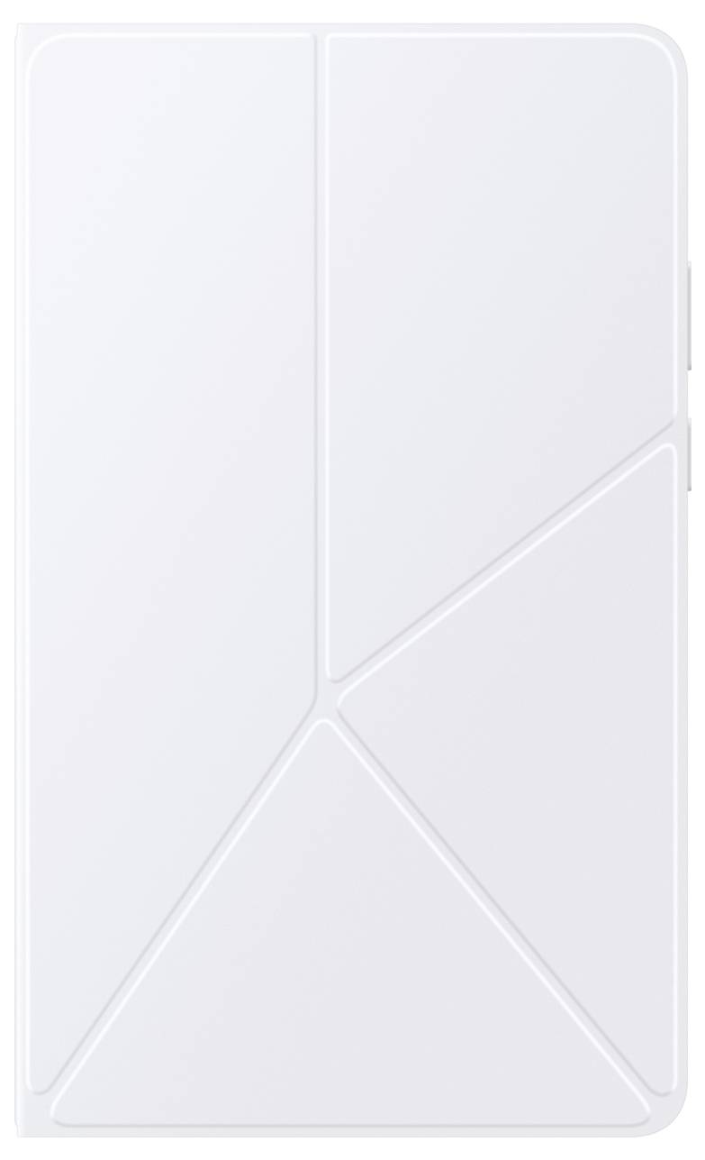 Bílé skládací pouzdro nebo kryt s geometrickými liniemi panelů na jednoduchém pozadí.