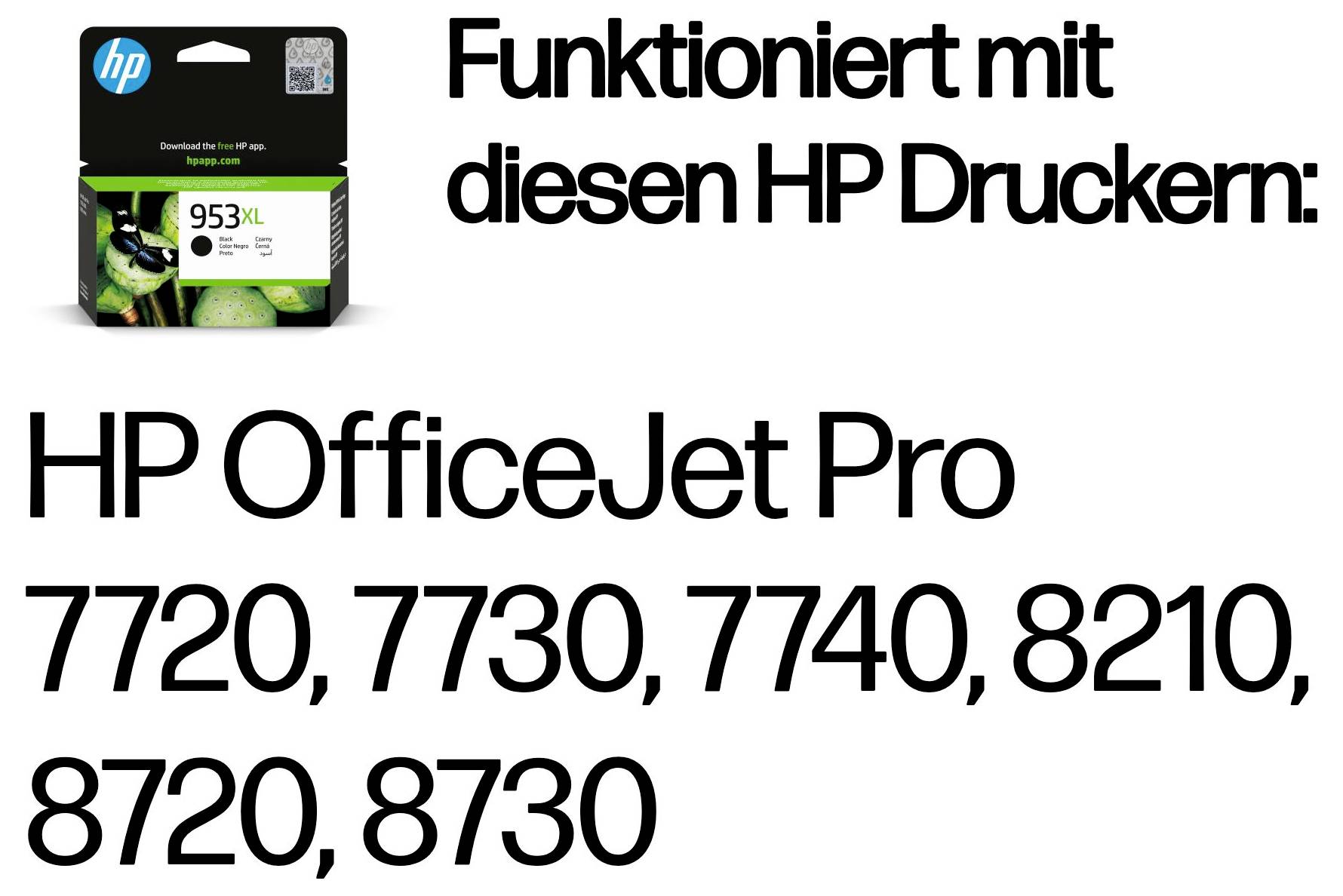 Náplň HP 953XL kompatibilní s tiskárnami HP OfficeJet Pro 7720, 7730, 7740, 8210, 8720 a 8730.