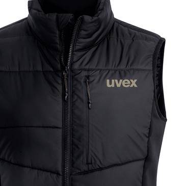Černá bezrukávová prošívaná vesta na zip s logem 'uvex' na prsech