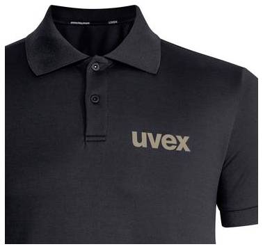 Černé polo tričko s logem "uvex" na prsou.