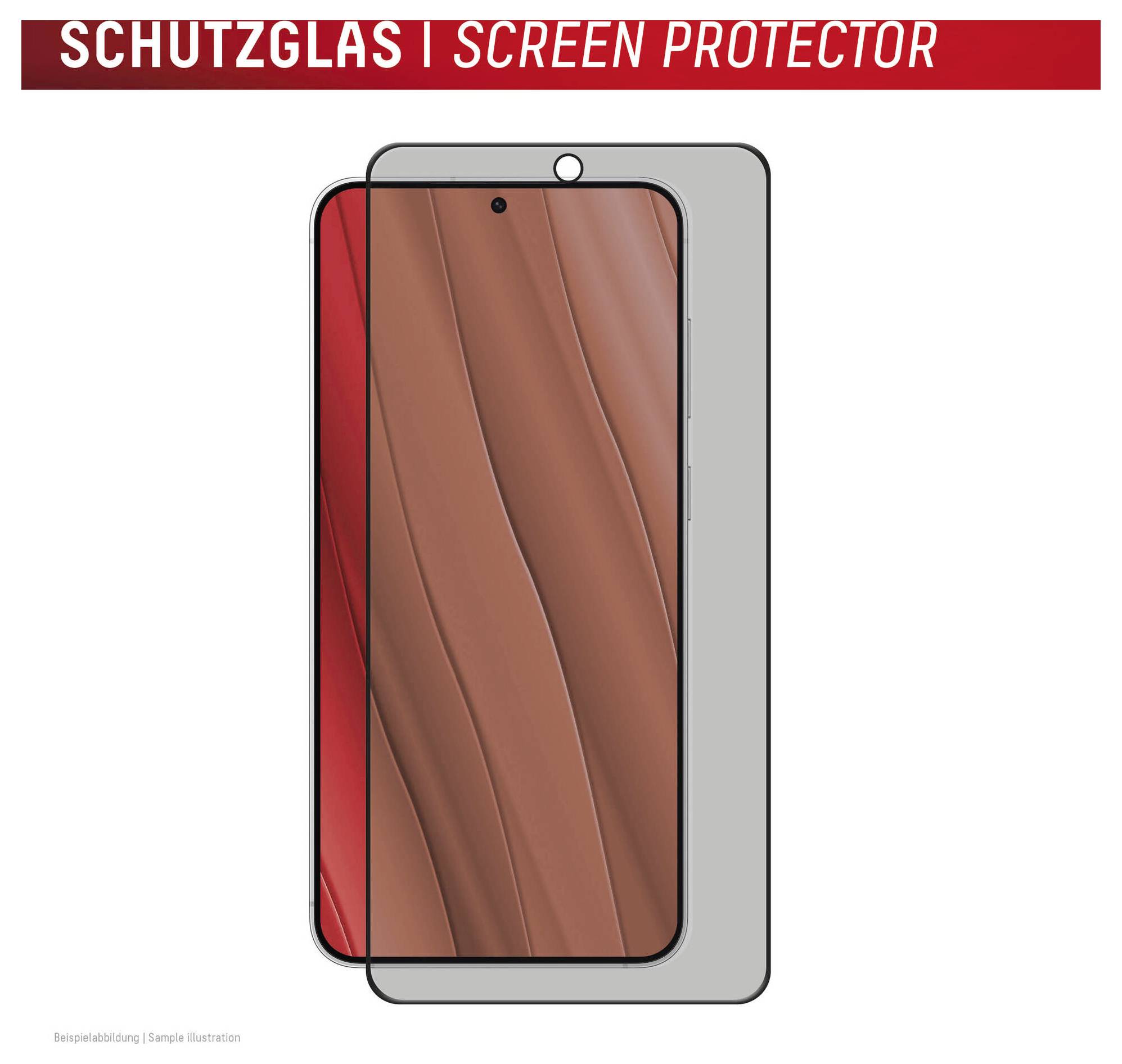 Ochranné sklo pro chytrý telefon, zobrazené jako přední skleněná vrstva zarovnaná přes displej telefonu s textem "SCHUTZGLAS | OCHRANNÉ SKLO".
