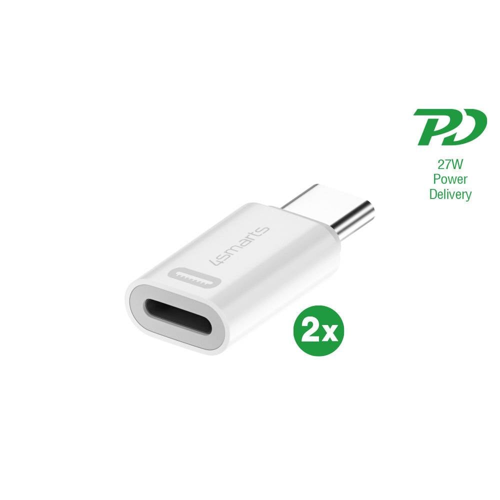USB-C až USB-C adaptér označený „PD 27W Power Delivery" s odznákem „2x" zobrazen na bílém pozadí.