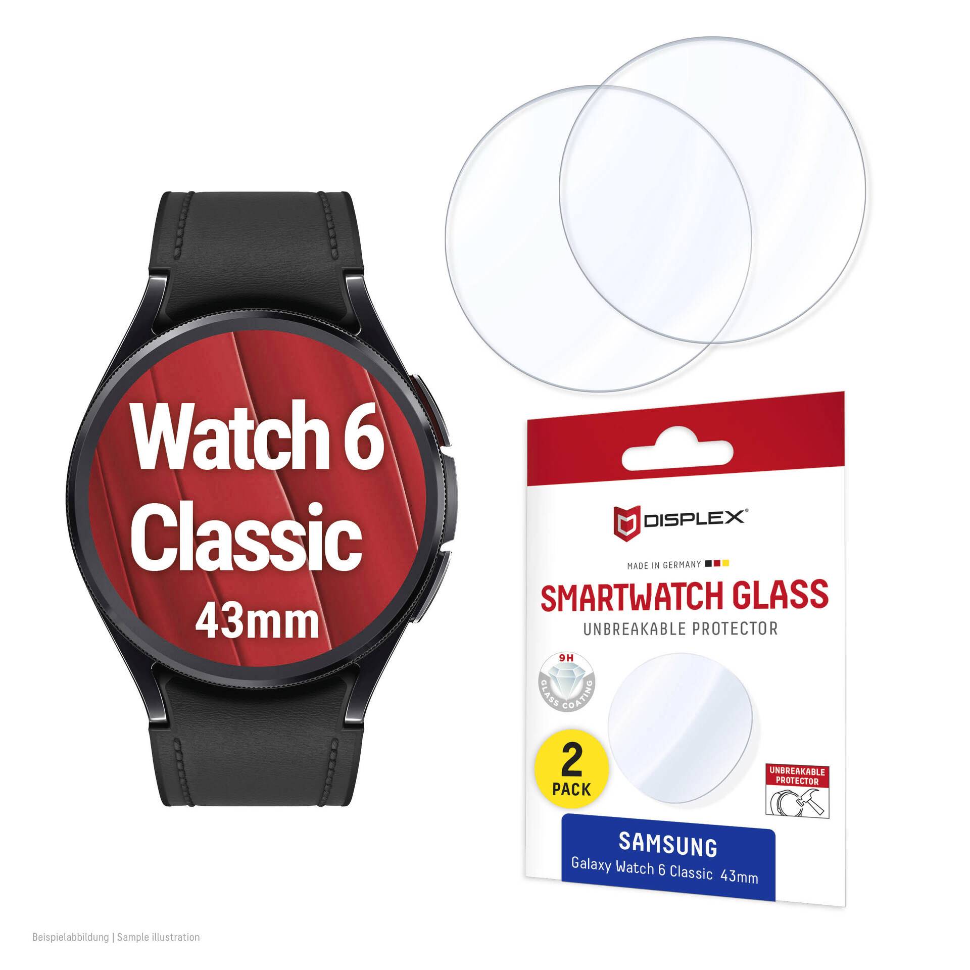 Samsung Galaxy Watch 6 Classic 43mm se dvěma průhlednými fóliemi na obrazovku a zabaleným sadou ochranného skla „Smartwatch Glass".