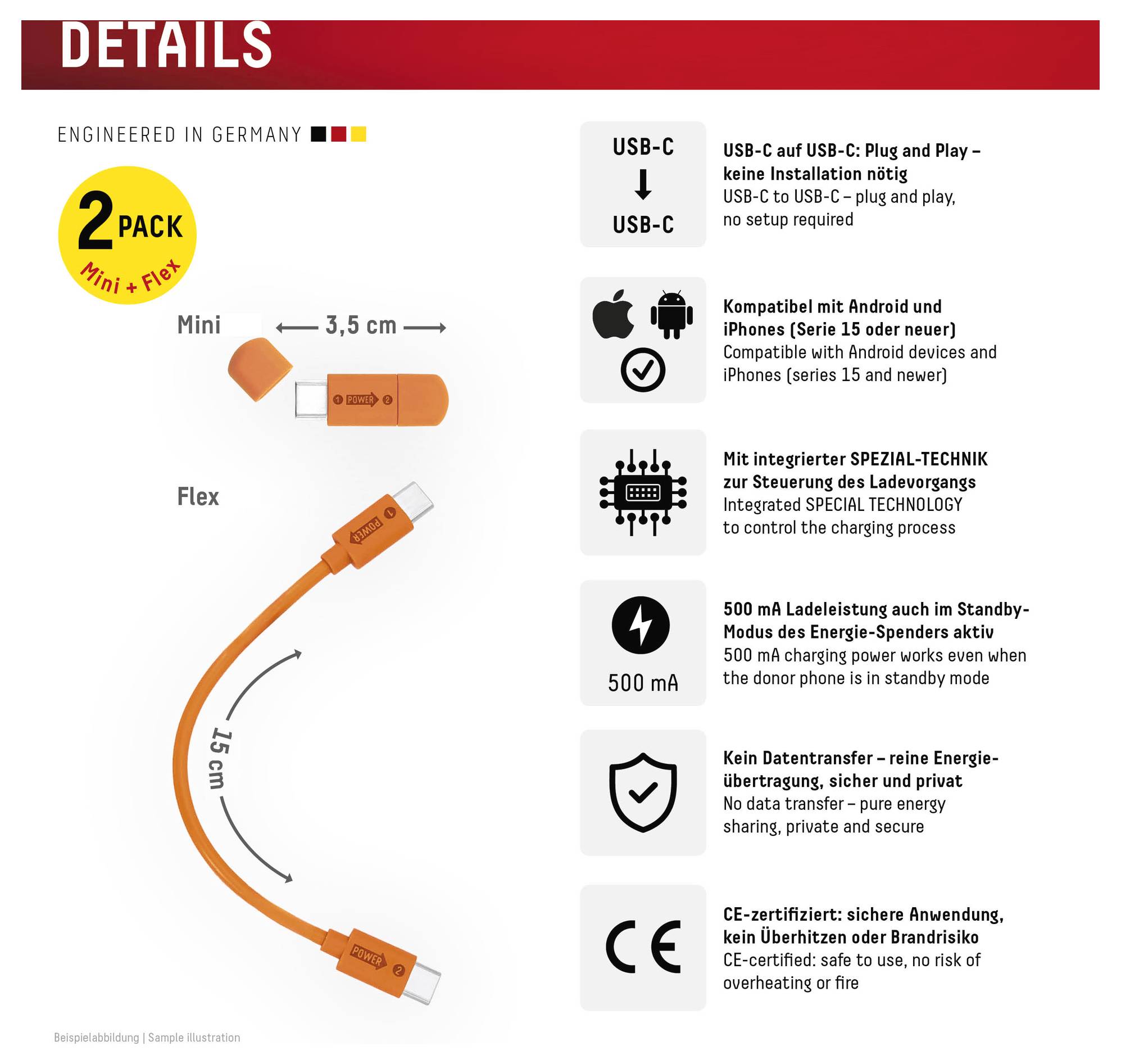 DISPLEX Kabel USB-C USB-C® 0.15 m oranžová 02190-1