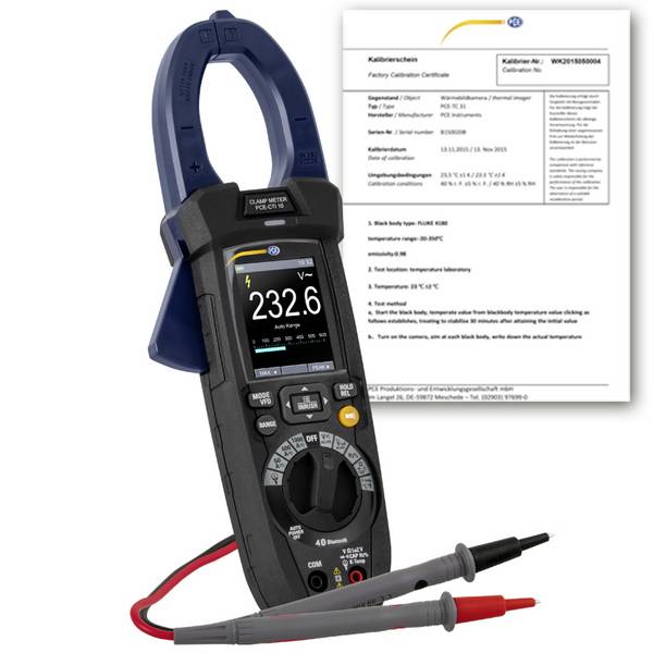 PCE Instruments PCE-CTI 10-ICA digitální proudové kleště, Kalibrováno dle (ISO), datalogger, testování v automobilech, ochrana proti tryskající vodě (IP65), vč. testeru napětí, CAT III 1000 V, CAT IV 600 V, CAT II 1500 V, Displej (counts): 9999