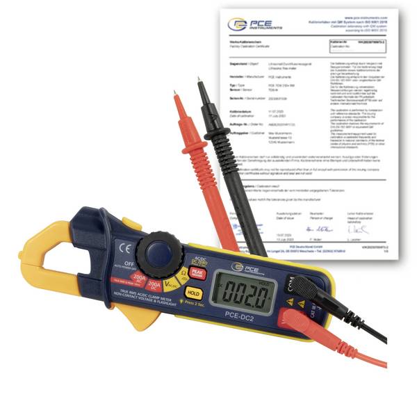 PCE Instruments PCE-DC2-ICA digitální proudové kleště, Kalibrováno dle (ISO), vč. testovacího kabelu, CAT III 600 V, CAT IV 300 V, Displej (counts): 2999