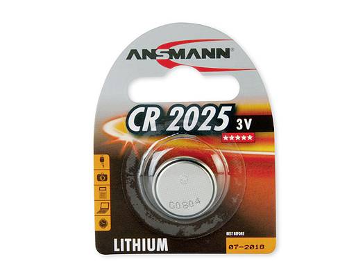 Ansmann CR 2025 3V lithiová knoflíková baterie v maloobchodním balení s závěsným otvorem a čirou přední bublinou.